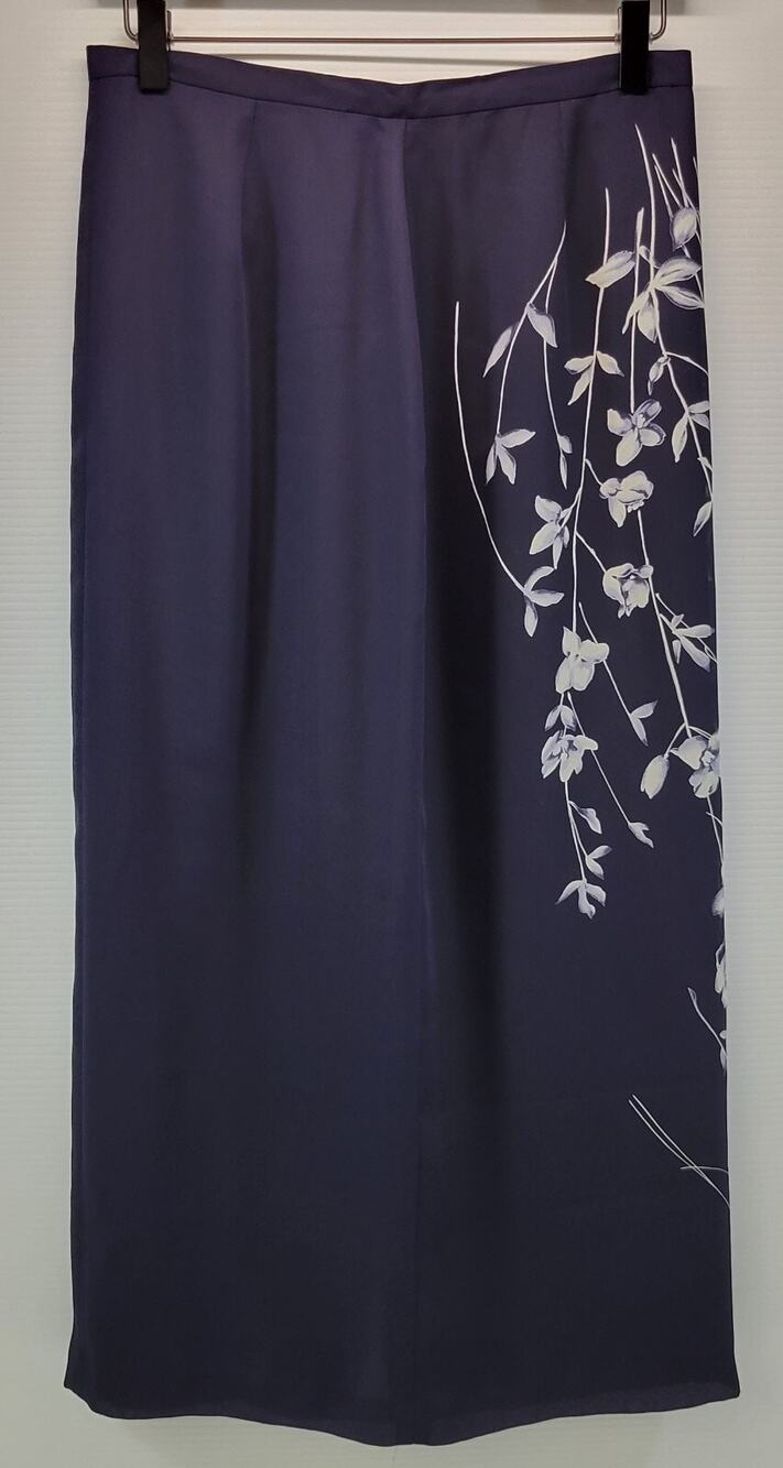 L0) Women Josephine Chaus Petite Navy Blue Floral Slit Skirt 10 Polyester